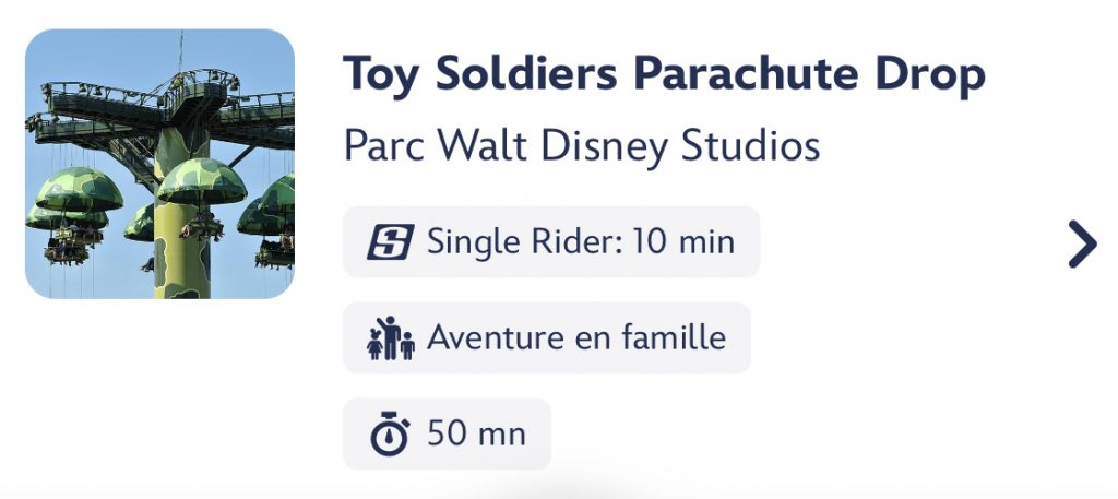 Présentation de Toy Soldiers Parachute Drop sur l'application de Disneyland Paris